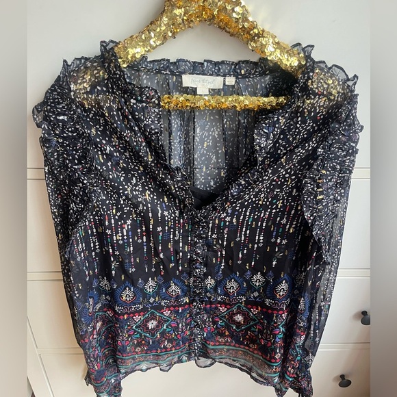 Forever That Girl Anthropologie Sheer Ruffled Blouse - Picture 3 of 10